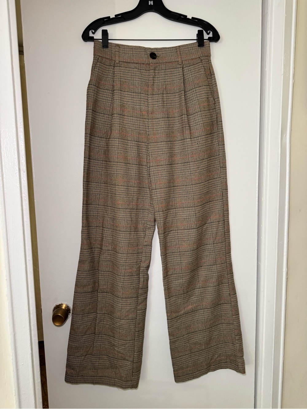 Zara Plaid Wide-Leg Trousers with Orange Windowpane